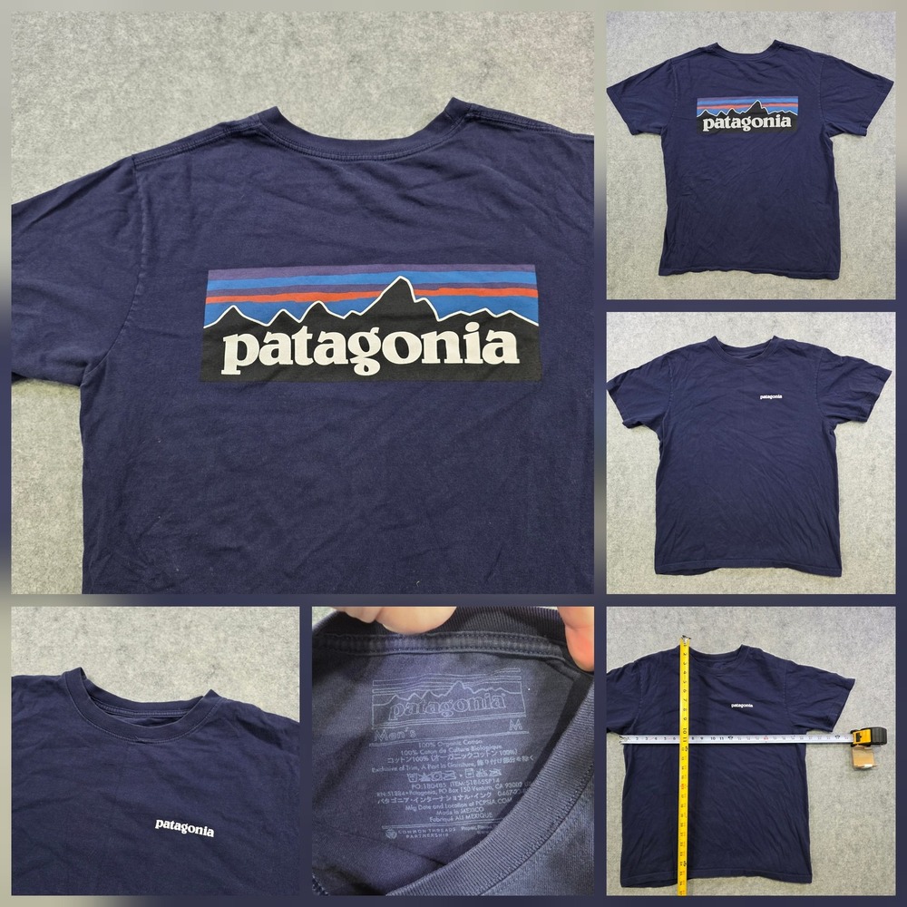 Patagonia Shirt Mens Medium Blue P-6 Logo Graphic Tee Outdoor Organic Cotton